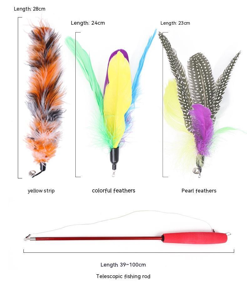 Pet Cat Toy Feather Retractable Bell Replacement Fishing Head Fishing Rod 12-piece Set