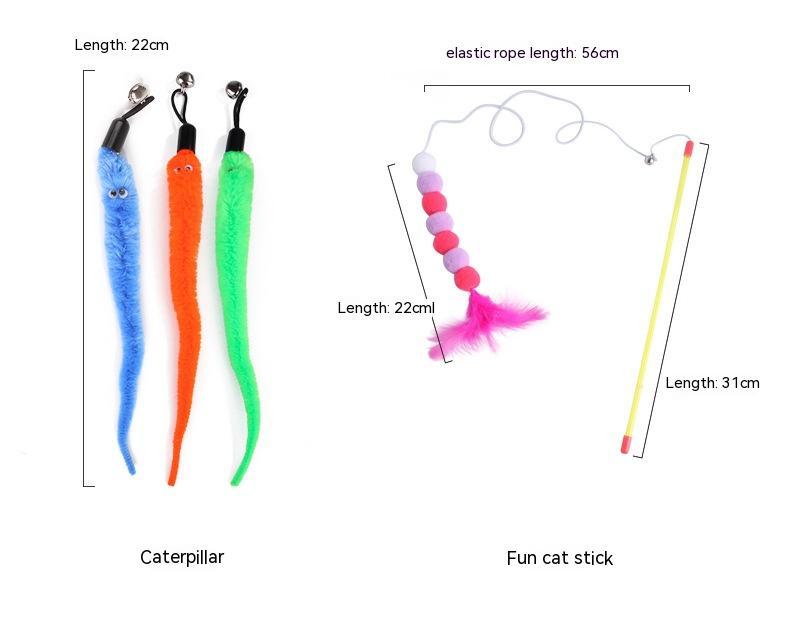 Pet Cat Toy Feather Retractable Bell Replacement Fishing Head Fishing Rod 12-piece Set