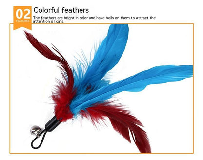 Pet Cat Toy Feather Retractable Bell Replacement Fishing Head Fishing Rod 12-piece Set
