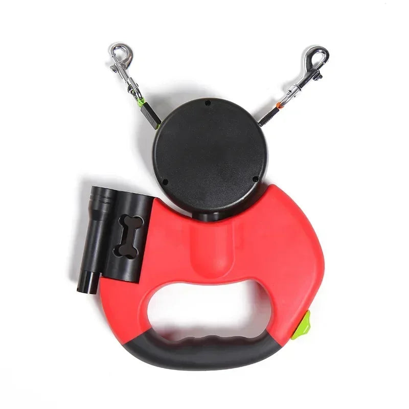 Rechargeable LED Retractable Dog Leash with Dual Head & Poop Bag Holder – Strong Traction Rope