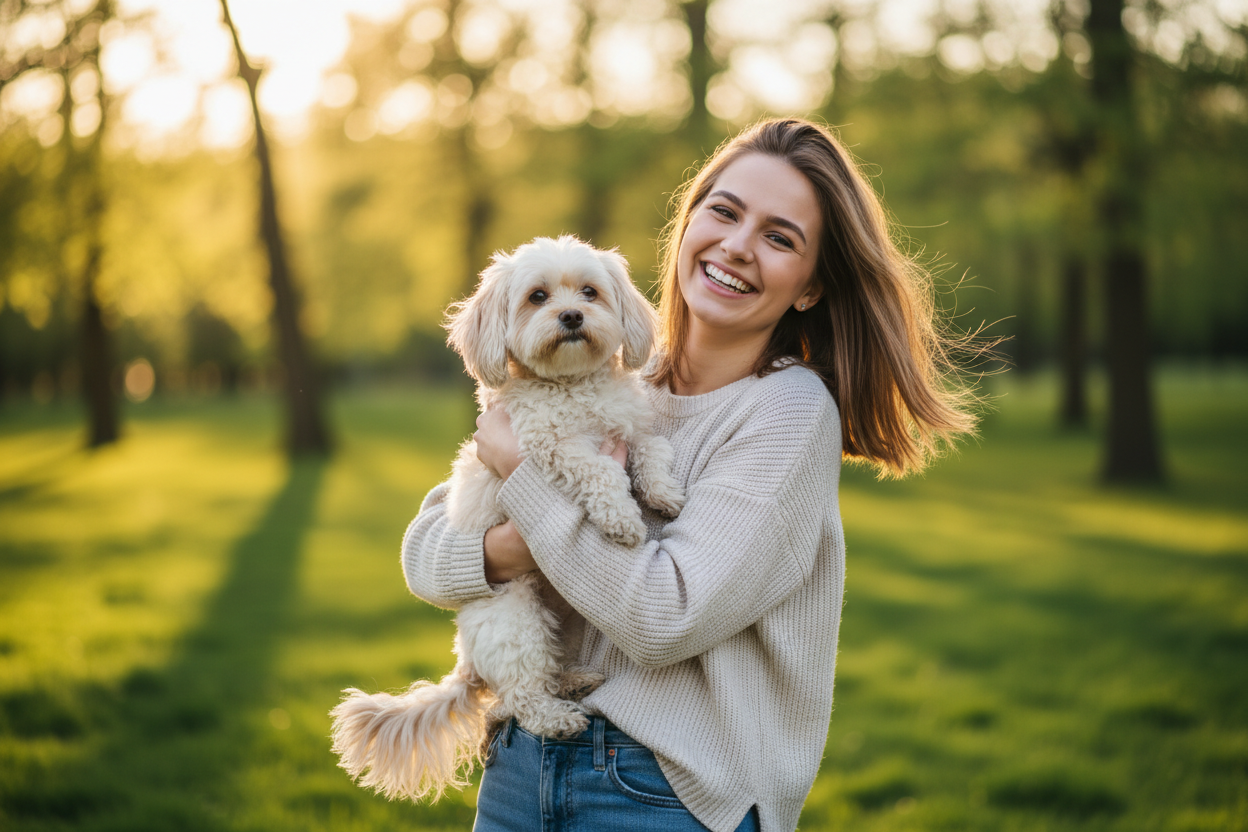 Woman holding a dog